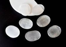 Load image into Gallery viewer, Palm Stone | Selenite | Thumb Crystal | Pocket Gemstone: Flat Back Side(Flat Stone)