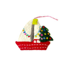 Load image into Gallery viewer, Sailboat with Tree Felt Wool Christmas Ornament