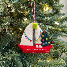 Load image into Gallery viewer, Sailboat with Tree Felt Wool Christmas Ornament