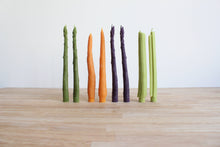 Load image into Gallery viewer, Purple Asparagus Beeswax Candle Taper Pair