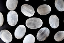 Load image into Gallery viewer, Palm Stone | Selenite | Thumb Crystal | Pocket Gemstone: Flat Back Side(Flat Stone)