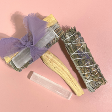 Load image into Gallery viewer, Lavender + White Sage Protection Bundle with Selenite + Palo