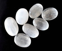 Load image into Gallery viewer, Palm Stone | Selenite | Thumb Crystal | Pocket Gemstone: Flat Back Side(Flat Stone)