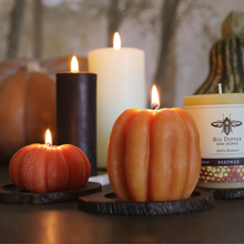 Load image into Gallery viewer, Pumpkin Candles – 100% Pure Beeswax – 3 Sizes Available: Medium (3" x 3.25")