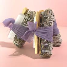 Load image into Gallery viewer, Lavender + White Sage Protection Bundle with Selenite + Palo