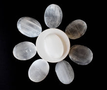 Load image into Gallery viewer, Palm Stone | Selenite | Thumb Crystal | Pocket Gemstone: Flat Back Side(Flat Stone)