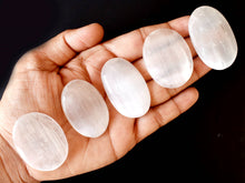 Load image into Gallery viewer, Palm Stone | Selenite | Thumb Crystal | Pocket Gemstone: Flat Back Side(Flat Stone)