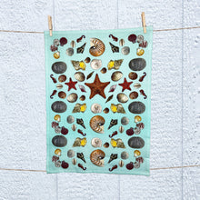 Load image into Gallery viewer, Sea shells flour sack kitchen towel 18 x 24 inches