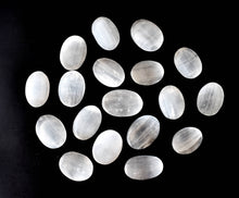 Load image into Gallery viewer, Palm Stone | Selenite | Thumb Crystal | Pocket Gemstone: Flat Back Side(Flat Stone)