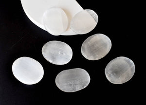 Palm Stone | Selenite | Thumb Crystal | Pocket Gemstone: Flat Back Side(Flat Stone)