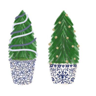 Holiday Two Trees White Cotton Hand Towel