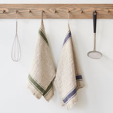 Load image into Gallery viewer, Green Stripe Vintage Linen Kitchen Towel