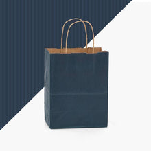 Load image into Gallery viewer, Recycled Shadow Stripe Kraft Paper Retail Shopping Bags: French Blue / 100 Pack / Cub 8x4.75x10.5"
