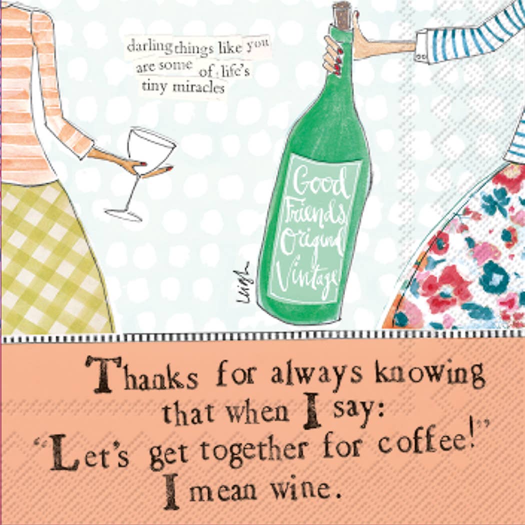 Paper Cocktail Napkins 20 ct Curly Girl Coffee and Wine