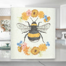 Load image into Gallery viewer, Floral Bee Swedish Dishcloth | Kitchen Cloth | Dish Towel