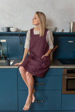 Load image into Gallery viewer, Linen Pinafore ( Japanese Apron): One Size ( US 14 and up or for oversized/loose look) / Navy stripe