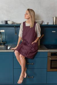 Linen Pinafore ( Japanese Apron): S/M ( up to US 12) / Vista blue