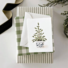 Load image into Gallery viewer, Blue potted tree mini enclosure notecard
