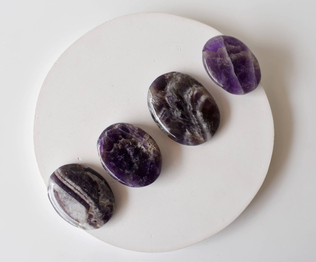 Palm Stones | Amethyst | Thumb Crystal | Pocket Gemstone: Flat Back Side(Flat Stone)