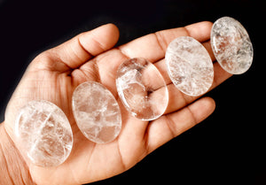 Palm Stone | Crystal Quartz |Thumb Crystal | Pocket Gemstone: Flat Back Side(Flat Stone)