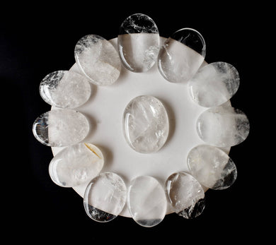 Palm Stone | Crystal Quartz |Thumb Crystal | Pocket Gemstone: Flat Back Side(Flat Stone)