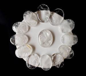 Palm Stone | Crystal Quartz |Thumb Crystal | Pocket Gemstone: Flat Back Side(Flat Stone)