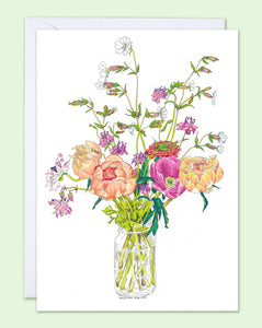 Peonies & Catchflies - card