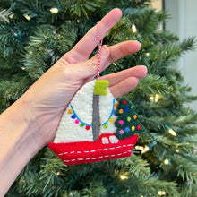 Load image into Gallery viewer, Sailboat with Tree Felt Wool Christmas Ornament 