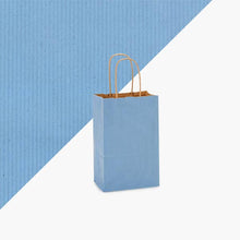 Load image into Gallery viewer, Recycled Shadow Stripe Kraft Paper Retail Shopping Bags: French Blue / 100 Pack / Cub 8x4.75x10.5"