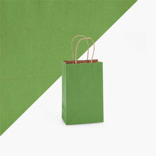 Load image into Gallery viewer, Recycled Shadow Stripe Kraft Paper Retail Shopping Bags: Apple Green / 100 Pack / Rose 5.5x3.25x8.375"