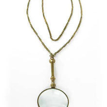Load image into Gallery viewer, Antiqued Brass Small Magnifying Lens with Long Chain
