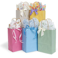 Load image into Gallery viewer, Recycled Shadow Stripe Kraft Paper Retail Shopping Bags: French Blue / 100 Pack / Cub 8x4.75x10.5"