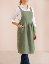 Load image into Gallery viewer, Linen pinafore apron dress in various colors: Woodrose