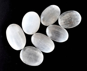 Palm Stone | Selenite | Thumb Crystal | Pocket Gemstone: Flat Back Side(Flat Stone)