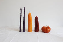 Load image into Gallery viewer, Purple Asparagus Beeswax Candle Taper Pair