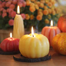 Load image into Gallery viewer, Pumpkin Candles – 100% Pure Beeswax – 3 Sizes Available: Medium (3&quot; x 3.25&quot;)
