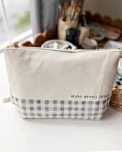 Load image into Gallery viewer, Canvas zipper pouch "make pretty things" gingham
