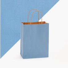 Load image into Gallery viewer, Recycled Shadow Stripe Kraft Paper Retail Shopping Bags: French Blue / 100 Pack / Cub 8x4.75x10.5"