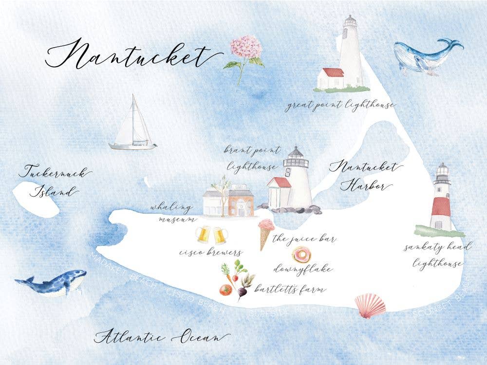 Maps/ Nantucket Hand Towel/White