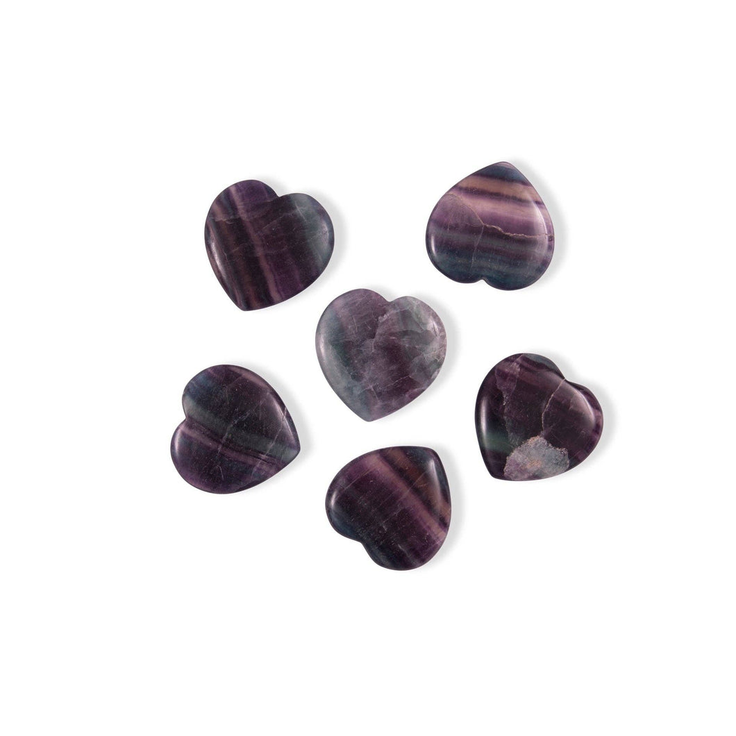 Rainbow Fluorite Flat Stone Hearts (Set of 6) - 2.5