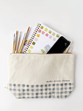 Load image into Gallery viewer, Canvas zipper pouch "make pretty things" gingham