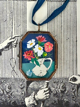 Load image into Gallery viewer, Zinnia &amp; Shell ~ Art Locket Ornament Garden Handmade