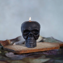 Load image into Gallery viewer, Sculpted Skull Candle – 100% Beeswax – Black - Handcrafted