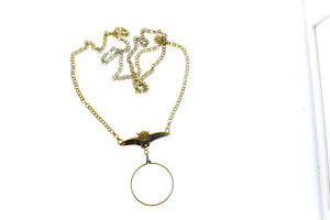 Antique Gold Victorian Monocle Magnify Glass Necklaces, each: Fleur De Lis Monocle Necklace