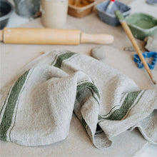 Load image into Gallery viewer, Green Stripe Vintage Linen Kitchen Towel