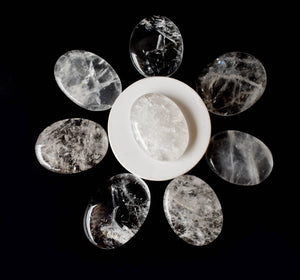 Palm Stone | Crystal Quartz |Thumb Crystal | Pocket Gemstone: Flat Back Side(Flat Stone)