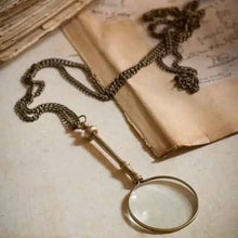 Load image into Gallery viewer, Antiqued Brass Small Magnifying Lens with Long Chain