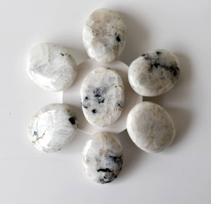 Palm Stone | Rainbow Moonstone | Thumb Crystal | Pocket Gems: Thumb Indent (Worry Stone)