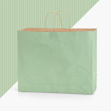 Load image into Gallery viewer, Recycled Shadow Stripe Kraft Paper Retail Shopping Bags: Apple Green / 100 Pack / Rose 5.5x3.25x8.375"