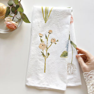 Garden flowers tea towel